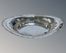 A silver pierced oval bowl, 1913 Chester hallmarks, width 32cm.