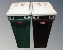 Two Rubbermaid commercial bins with lids.