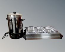 A Delta water urn together with a counter top three pot bain-marie.