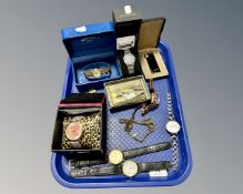 A tray containing assorted lady's and gent's wristwatches including Sekonda, Rotary, Tissot,