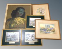 A 20th century print after Vladimir Tretchikoff together with three prints after L. S.