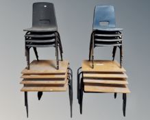 Eight vintage school desks and chairs