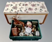 A 20th century blanket box together with a crate containing West German figures,