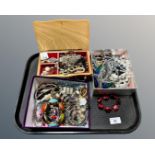 A tray of costume jewellery,