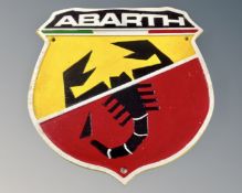 A cast iron Fiat Abarth wall plaque.