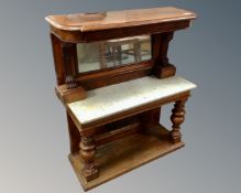 Two antique mahogany low console tables, one with mirrored back.