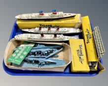 A collection of Tr-ang Waterline models, RMS Queen Elizabeth, quay straights etc