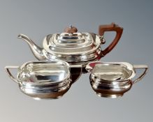 A three piece Sheffield silver plated tea service.