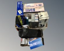 Two boxes containing boxed electricals including paper shredders, laminators, a paper trimmer,