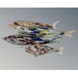 Four 20th century Murano glass fish ornaments.