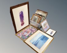 A quantity of assorted pictures and prints including a Macdonald watercolour of Bamburgh castle,
