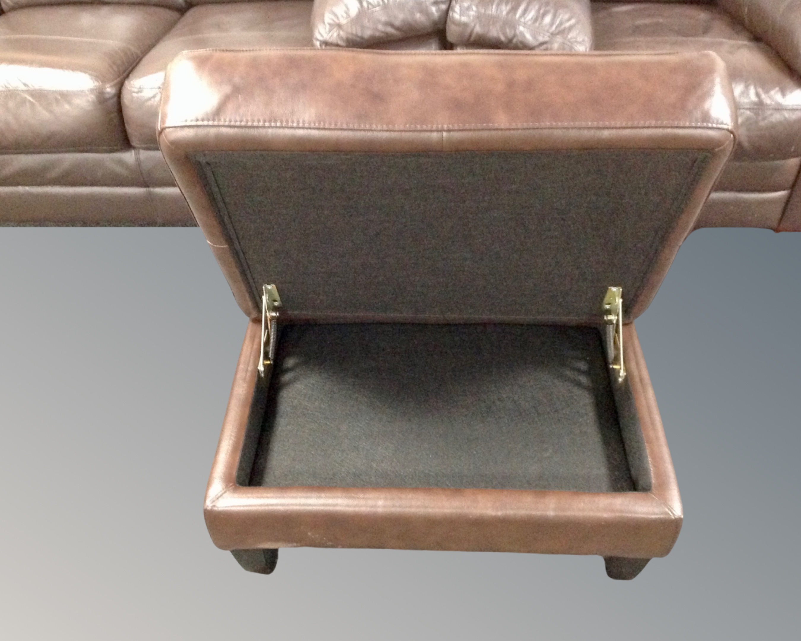 A brown leather three seater settee and armchair together with an SiSi Italia brown leather storage - Image 2 of 2