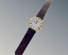 A Raymond Weil of Geneva 18ct gold electroplated wristwatch on leather strap.