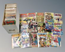 A box containing a large quantity of comics including Archie Comics, DC Time Warp, Star Hunters,