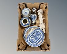 A box containing 18th century and later Chinese ceramics including blue and white dishes,