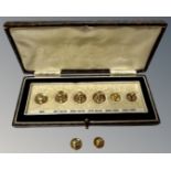 A set of six 18ct yellow gold dress studs, together with two further 18ct yellow gold studs.