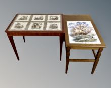 Two mid-20th century Scandinavian tile topped coffee tables.
