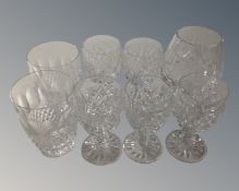A Waterford crystal brandy glass together with a further pair of Waterford crystal whiskey tumblers