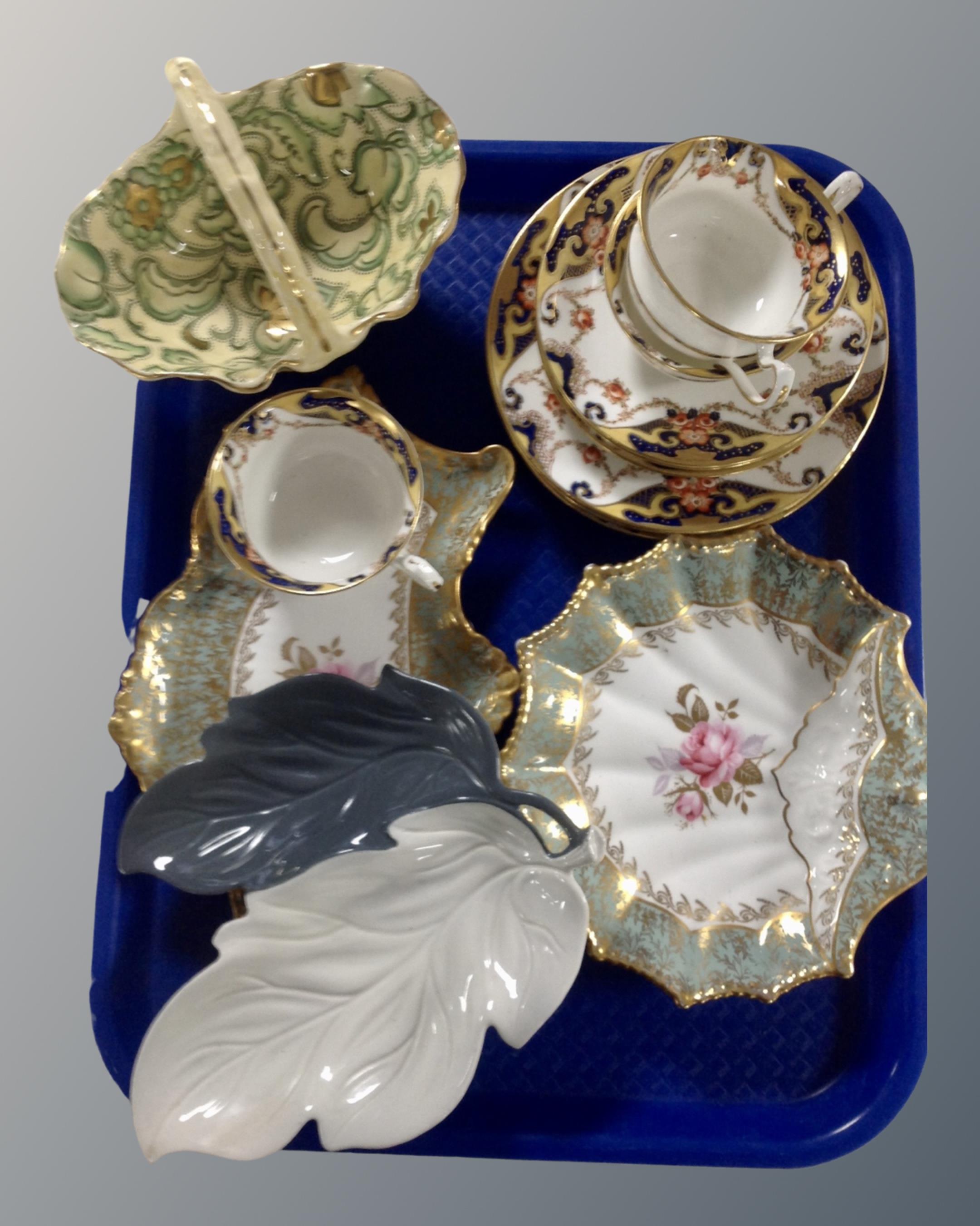 A tray containing assorted ceramics including Aynsley and Carltonware dishes, Tuscan basket,