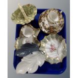 A tray containing assorted ceramics including Aynsley and Carltonware dishes, Tuscan basket,