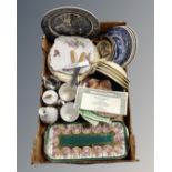 A box containing assorted ceramics including Coalport, Aynsley, Franklin Mint, collector's plates,