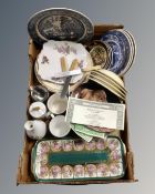A box containing assorted ceramics including Coalport, Aynsley, Franklin Mint, collector's plates,