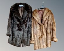 A mink fur coat together with a racoon fur coat.