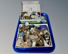 A tray containing a large quantity of pre-decimal British coinage, crowns etc.