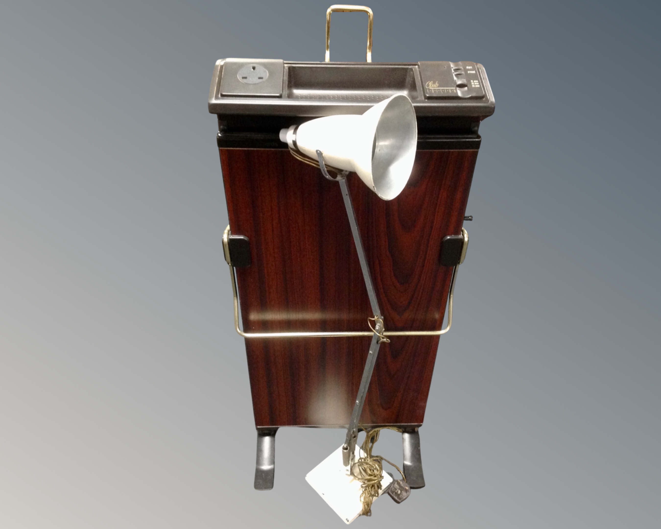 A 20th century Herbert Terry angle poise lamp together with a Corby club edition trouser press.