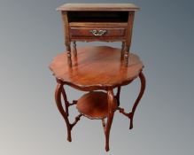 A shaped mahogany two tier occasional table together with a further oak low table fitted with a