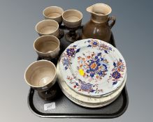 A tray containing a pair of 19th century Spode floral patterned plates together with a further set