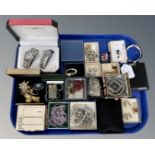 A tray of costume jewellery, watches in case,