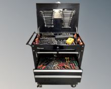 A Syam mechanics tool chest containing ring spanners, ratchet sets, jump leads, block and chain,