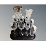 Four pairs of Royal Doulton drinking glasses and cut glass vases