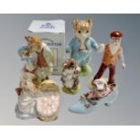 Six assorted Royal Albert Beatrix Potter figures to include Tom Kitten, Mr McGregor, Miss Moppet,