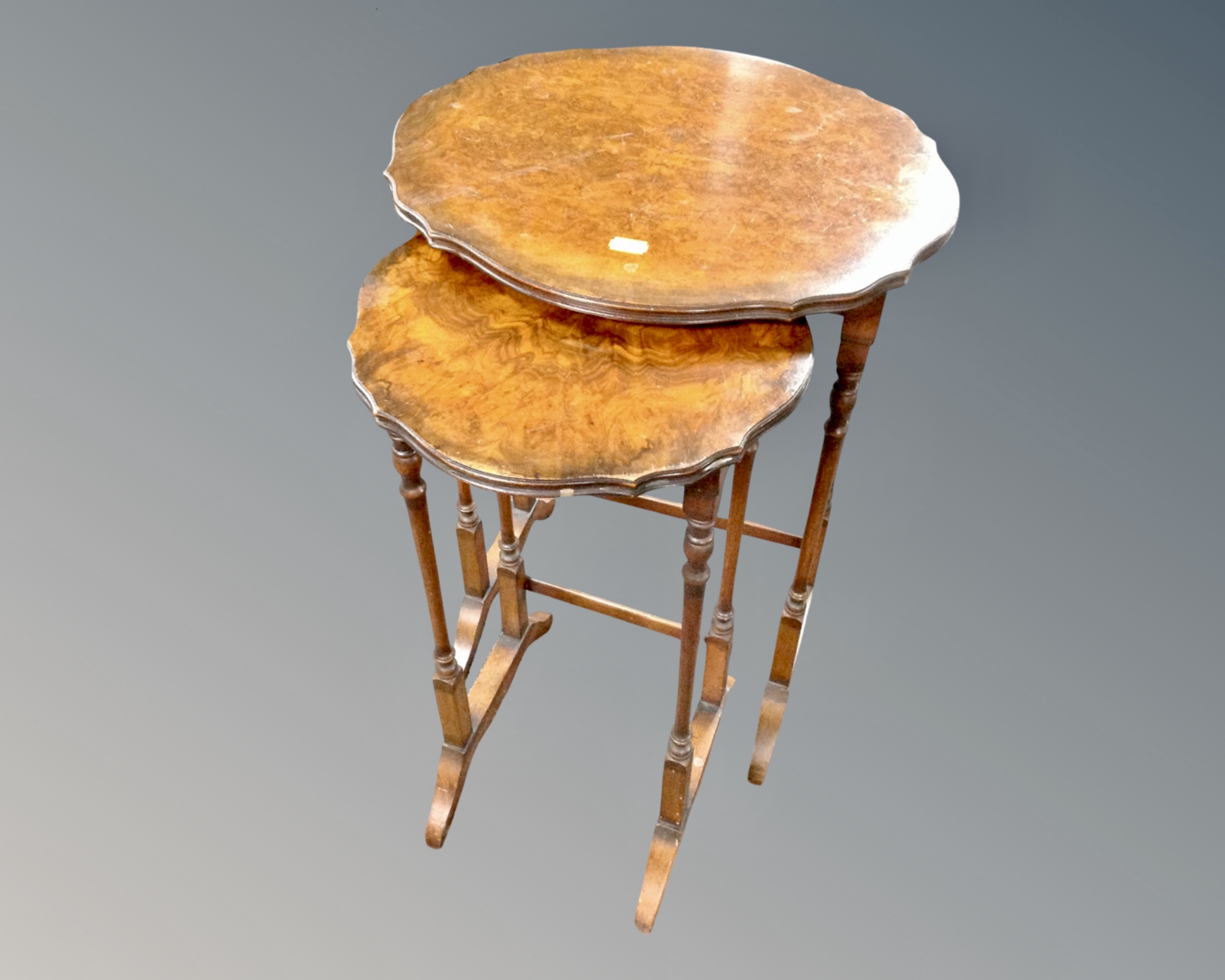 A nest of two burr walnut occasional tables
