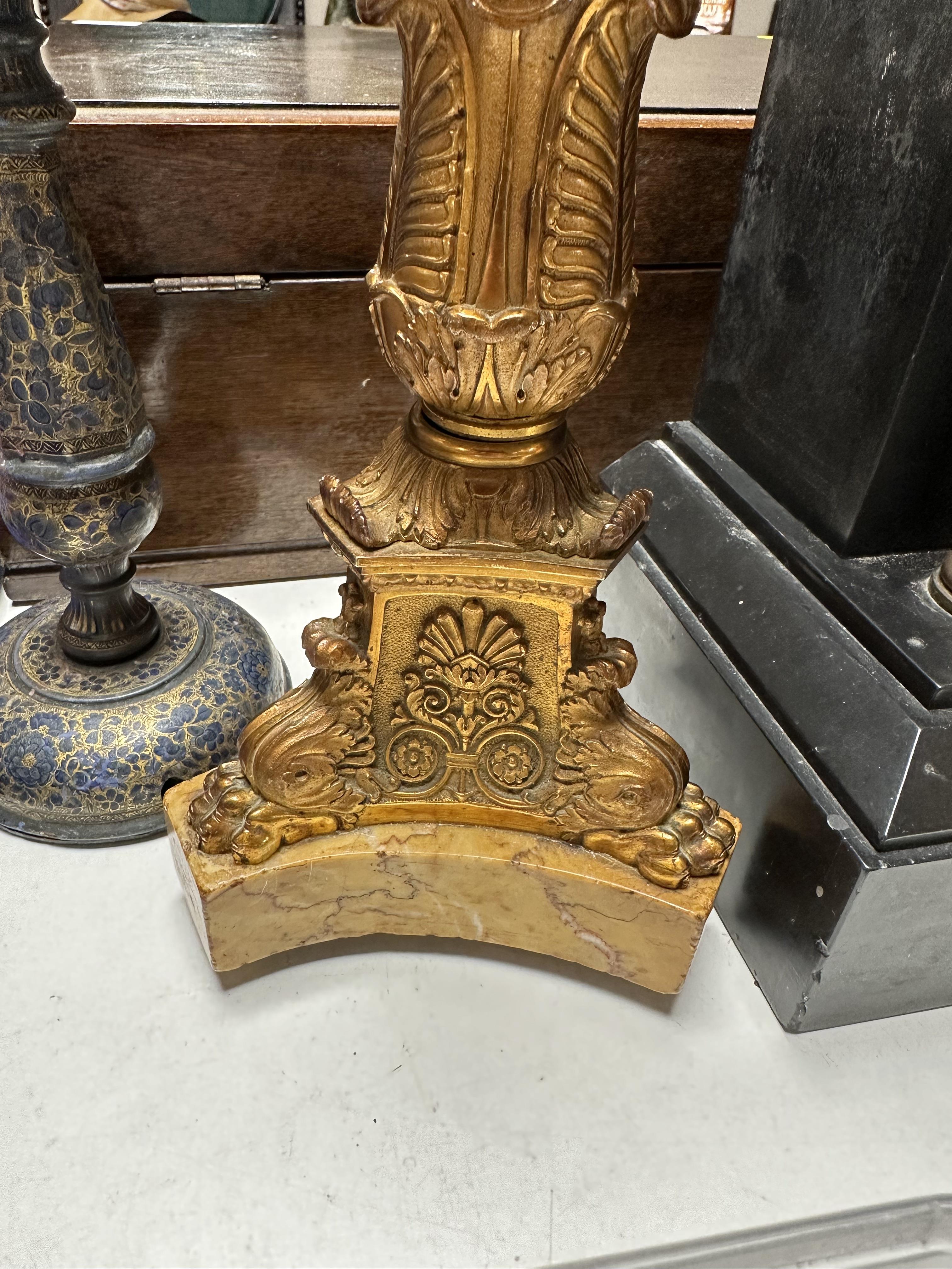 A Regency marble and gilt ormolu lamp base, height 36. - Image 6 of 7