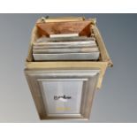 One crate containing eighteen photo frames, different sizes and styles,