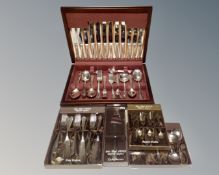 A canteen of Sheffield plated cutlery together with four further boxes of cutlery, fish cutlery,