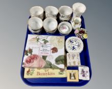 A tray of Royal Worcester ramekins and Royal horticultural society tea spoons, Bunnykins plate,