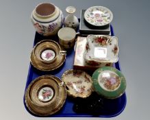 A tray of Beswick Dashound, Paragon cups and saucers, Poole vase,