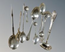A collection of mostly sterling silver spoons, further continental spoon,