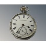 A silver cased pocket watch, Birmingham hallmarks, retailed by D. C.