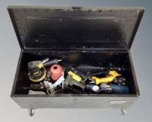 A Grip metal workshop chest containing air compressor attachments