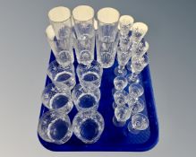 A tray of assorted lead crystal drinking glasses : six Edinburgh Crystal whisky tumblers,