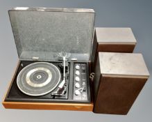 A Dynatron music centre with Garrard turn table and a pair of Panasonic speakers