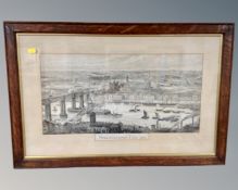 A 19th century monochrome view of Newcastle Upon Tyne, 54cm by 28cm.