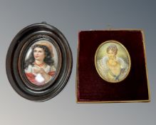 A portrait miniature on ceramic depicting a child wearing a head scarf and red dress, 5.