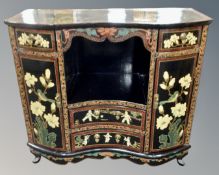 A Chinese black lacquered serpentine fronted cabinet