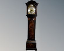 An 18th century and later Chinoiserie longcase clock, the lacquered case and hood circa 1760,